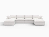 160" White Linen Blend Modular Sofa With Ottomans Toss Pillows And Storage - HomeRoots - Flyclothing LLC