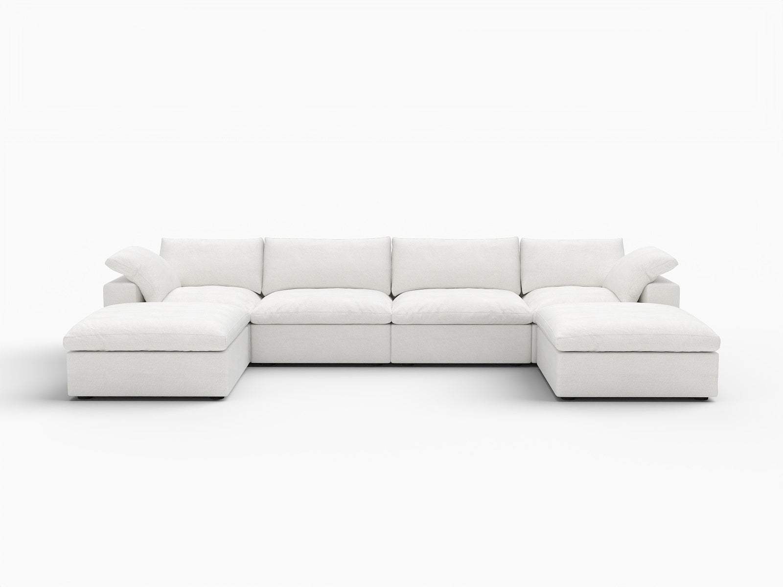 160" White Linen Blend Modular Sofa With Ottomans Toss Pillows And Storage - HomeRoots - Flyclothing LLC