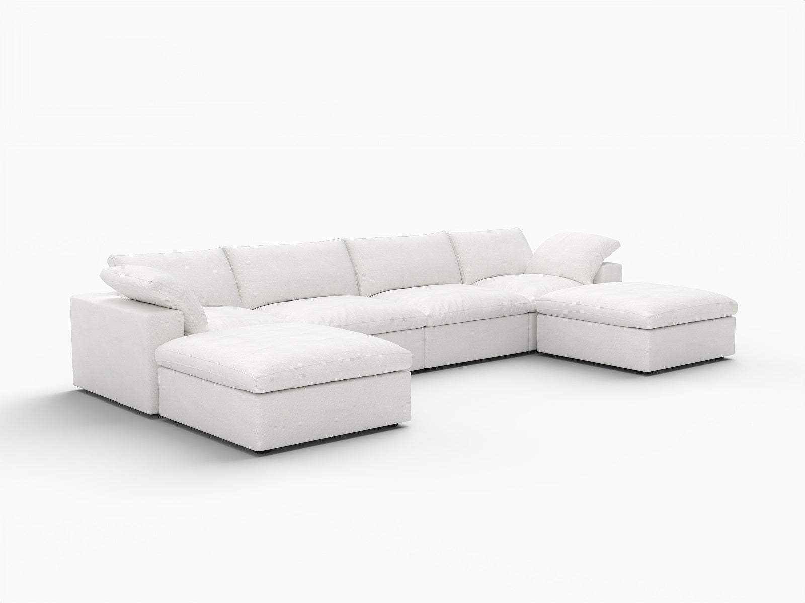 160" White Linen Blend Modular Sofa With Ottomans Toss Pillows And Storage - HomeRoots - Flyclothing LLC