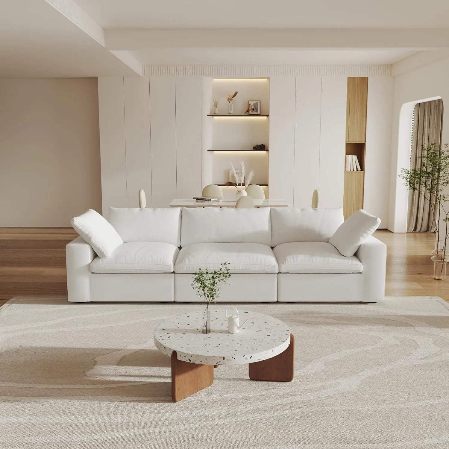 120" White Linen Blend Modular Sofa With Toss Pillows - HomeRoots - Flyclothing LLC