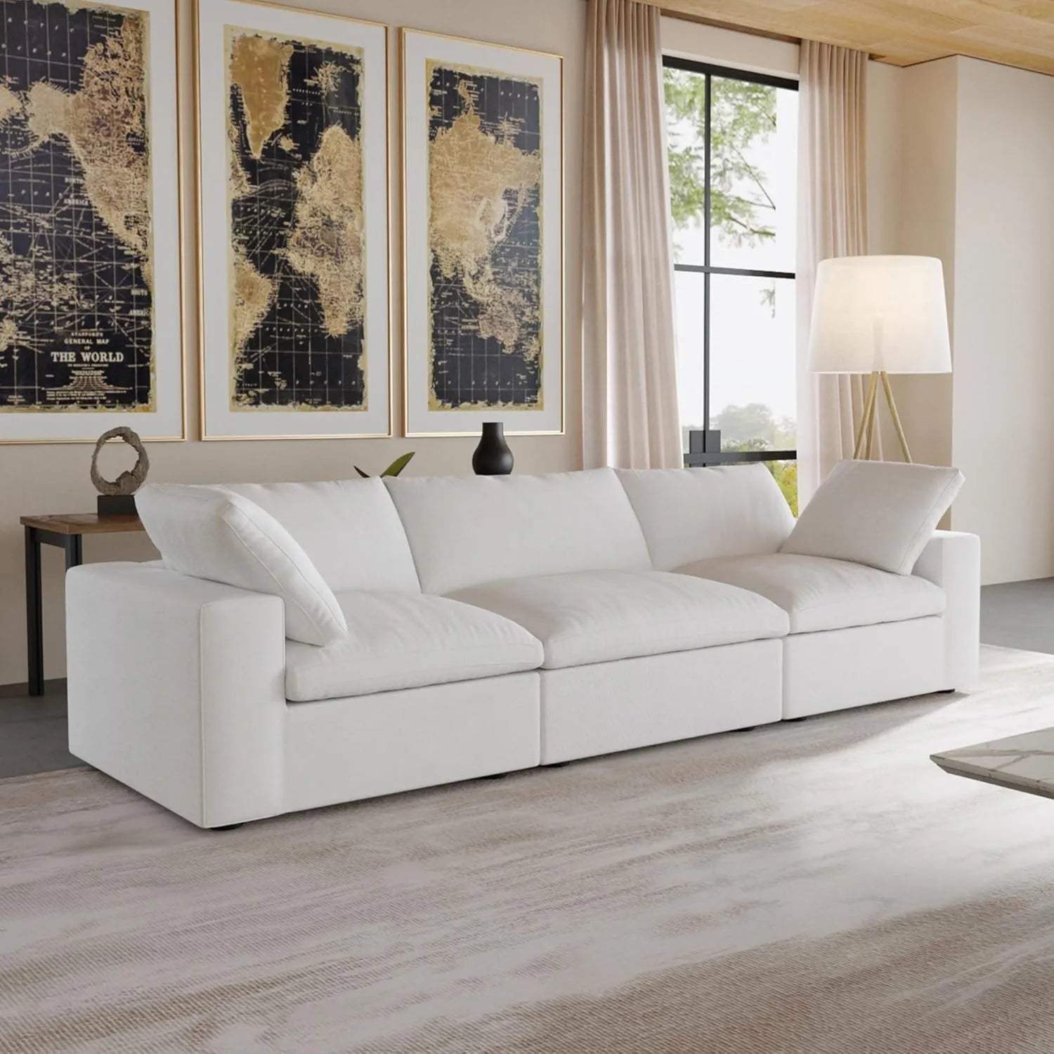 120" White Linen Blend Modular Sofa With Toss Pillows - HomeRoots - Flyclothing LLC