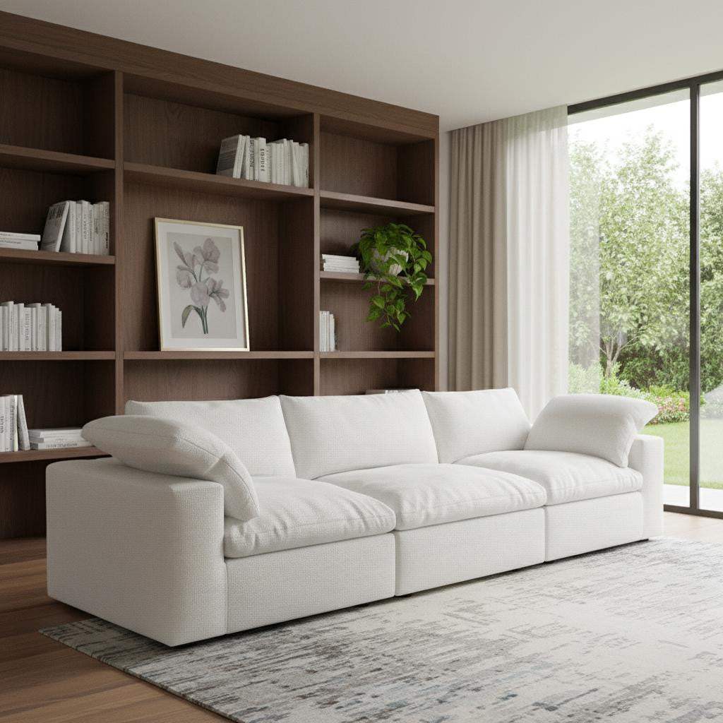 120" White Linen Blend Modular Sofa With Toss Pillows - HomeRoots - Flyclothing LLC