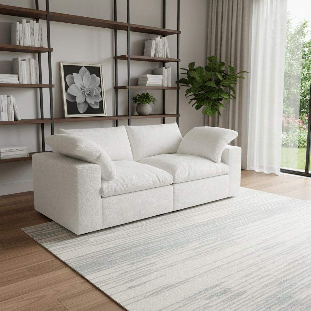80" White Linen Blend Modular Loveseat and Toss Pillows - HomeRoots - Flyclothing LLC