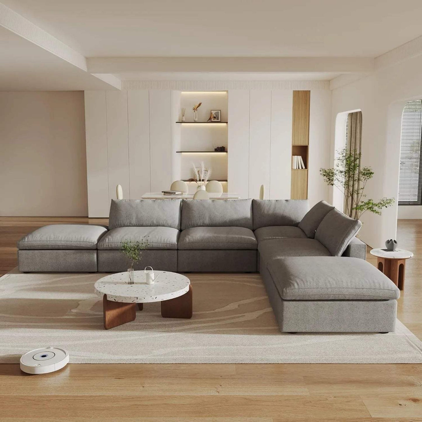 160" Light Gray Linen Blend Modular Armless Sofa With Ottomans And Storage - HomeRoots - Flyclothing LLC