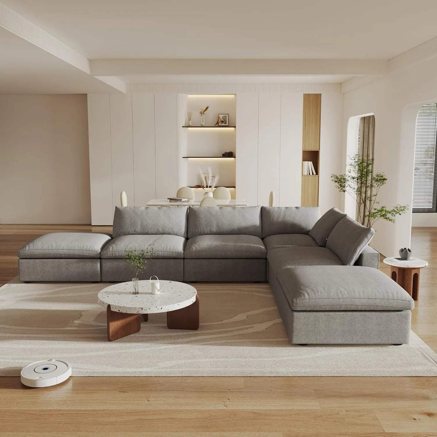 160" Light Gray Linen Blend Modular Armless Sofa With Ottomans And Storage - HomeRoots - Flyclothing LLC