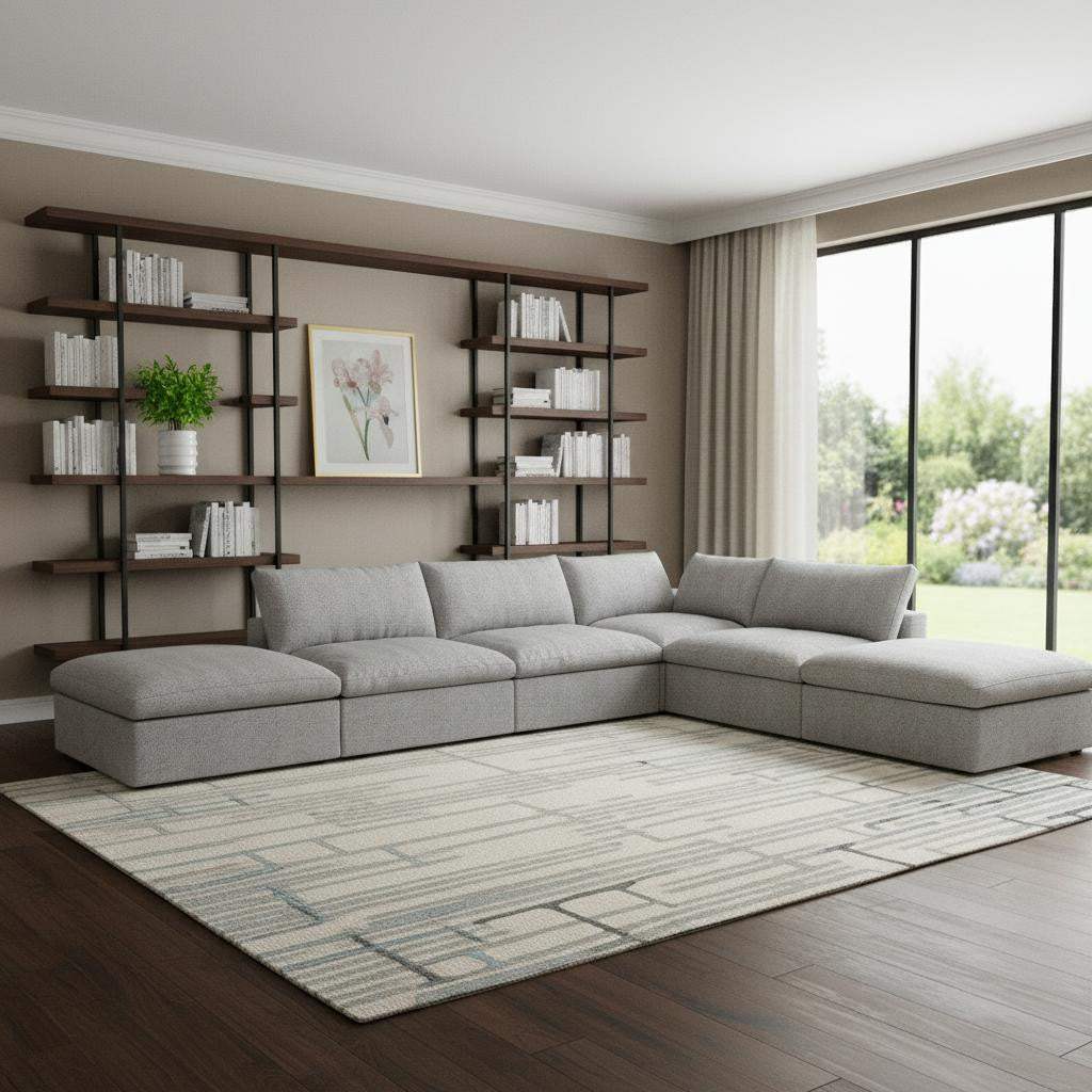 160" Light Gray Linen Blend Modular Armless Sofa With Ottomans And Storage - HomeRoots - Flyclothing LLC