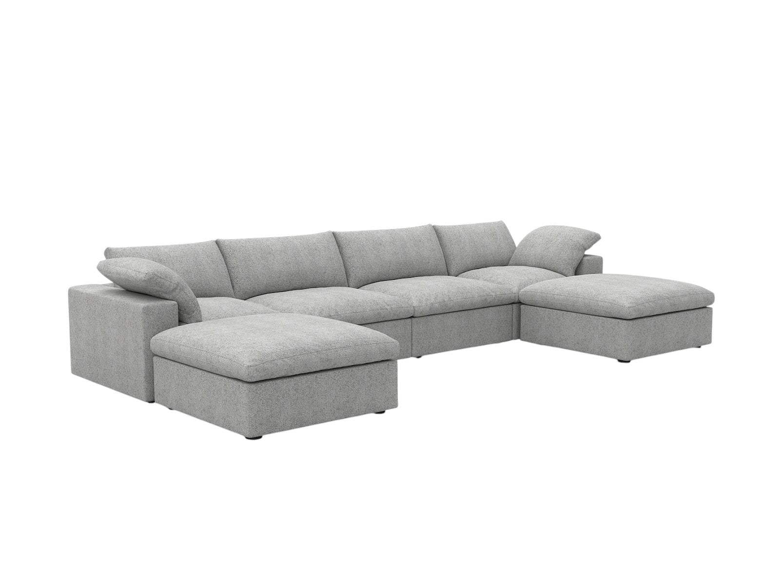 160" Light Gray Linen Blend Modular Sofa With Ottomans Toss Pillows And Storage - HomeRoots - Flyclothing LLC