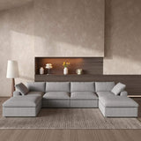 160" Light Gray Linen Blend Modular Sofa With Ottomans Toss Pillows And Storage - HomeRoots - Flyclothing LLC