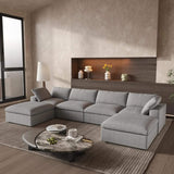 160" Light Gray Linen Blend Modular Sofa With Ottomans Toss Pillows And Storage - HomeRoots - Flyclothing LLC