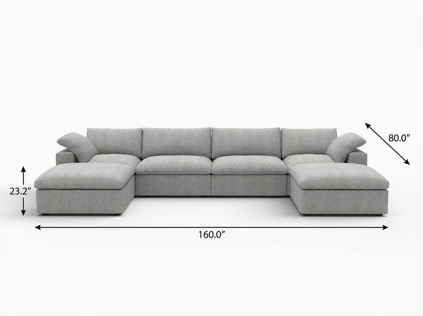 160" Light Gray Linen Blend Modular Sofa With Ottomans Toss Pillows And Storage - HomeRoots - Flyclothing LLC