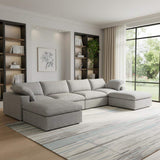 160" Light Gray Linen Blend Modular Sofa With Ottomans Toss Pillows And Storage - HomeRoots - Flyclothing LLC
