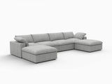 160" Light Gray Linen Blend Modular Sofa With Ottomans Toss Pillows And Storage - HomeRoots - Flyclothing LLC
