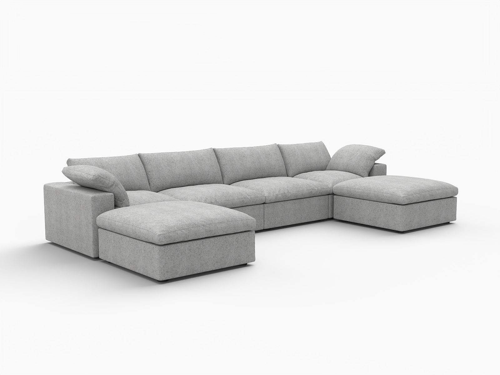 160" Light Gray Linen Blend Modular Sofa With Ottomans Toss Pillows And Storage - HomeRoots - Flyclothing LLC