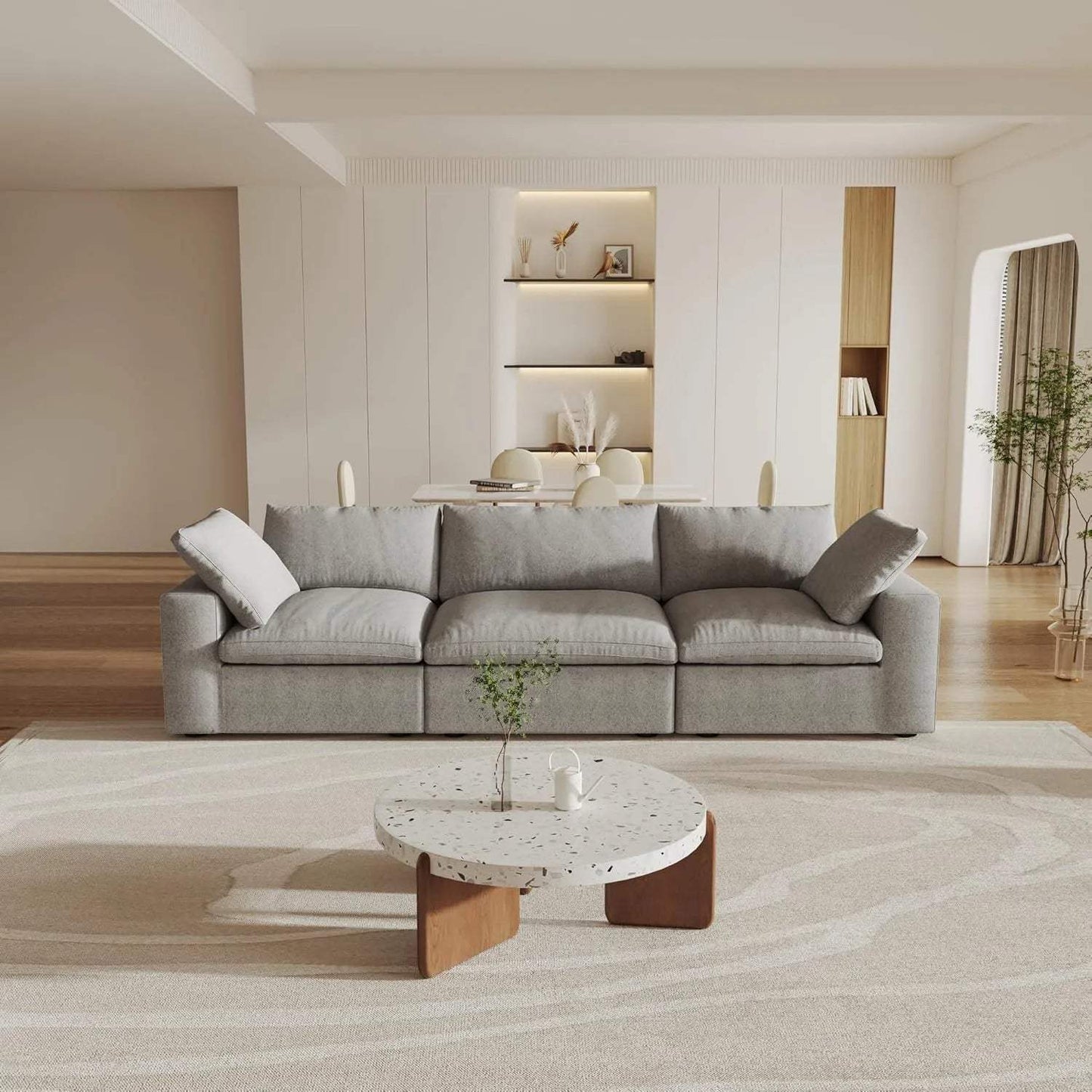 120" Light Gray Linen Blend Modular Sofa With Toss Pillows - HomeRoots - Flyclothing LLC