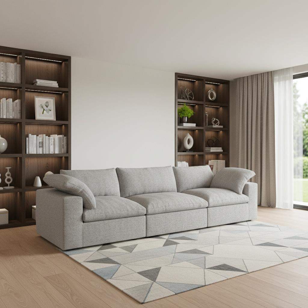 120" Light Gray Linen Blend Modular Sofa With Toss Pillows - HomeRoots - Flyclothing LLC