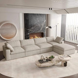 160" Khaki Linen Blend Modular Sofa With Ottoman And Toss Pillows - HomeRoots - Flyclothing LLC