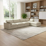 160" Khaki Linen Blend Modular Sofa With Ottoman And Toss Pillows - HomeRoots - Flyclothing LLC