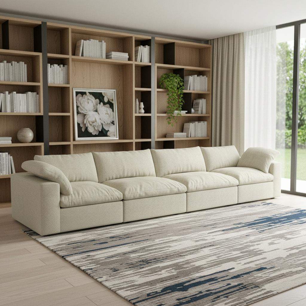 160" Khaki Linen Blend Modular Sofa With Toss Pillows - HomeRoots - Flyclothing LLC