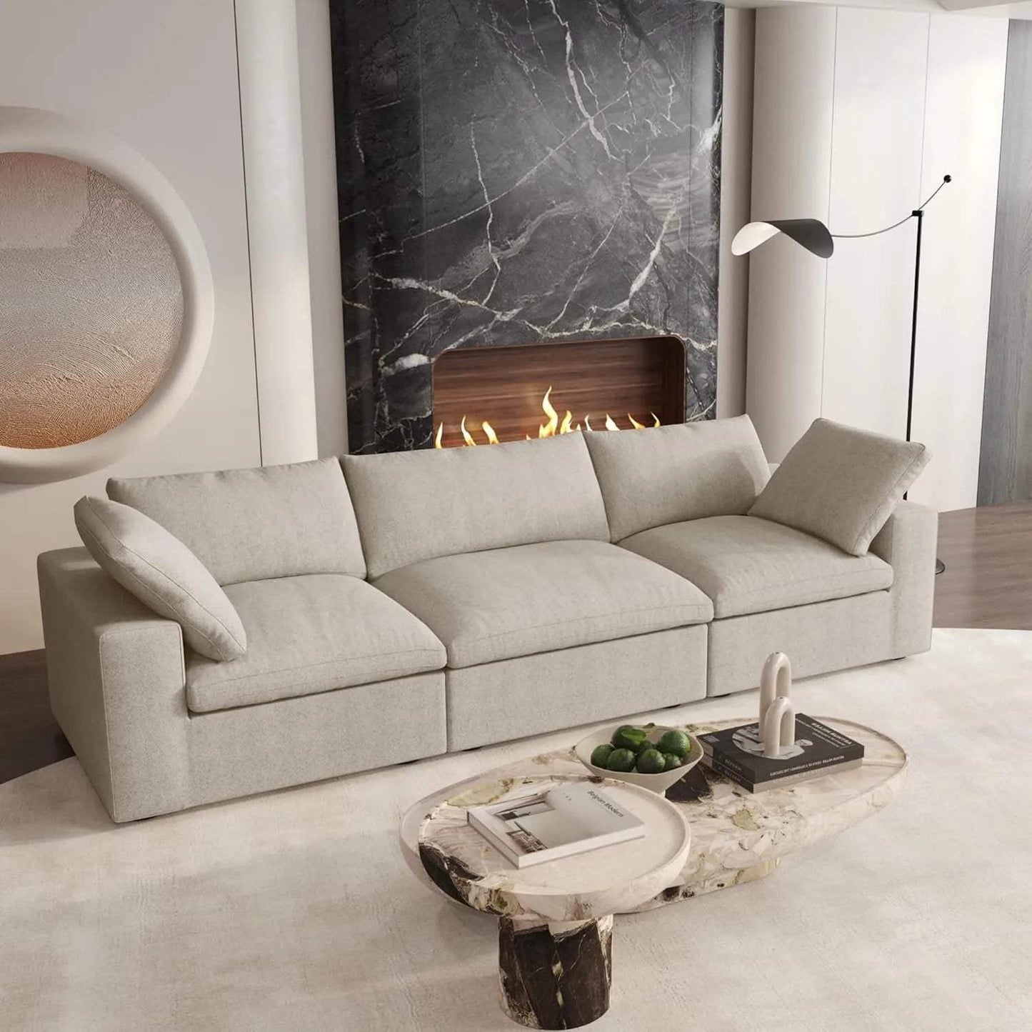120" Khaki Linen Blend Modular Sofa With Toss Pillows - HomeRoots - Flyclothing LLC