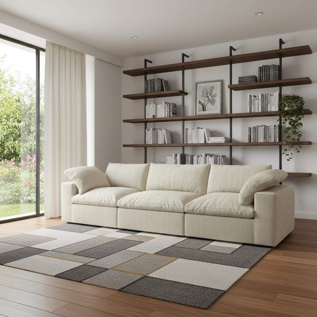 120" Khaki Linen Blend Modular Sofa With Toss Pillows - HomeRoots - Flyclothing LLC