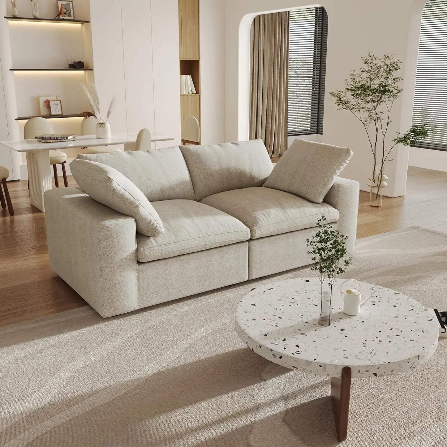 80" Khaki Linen Blend Modular Loveseat - HomeRoots - Flyclothing LLC