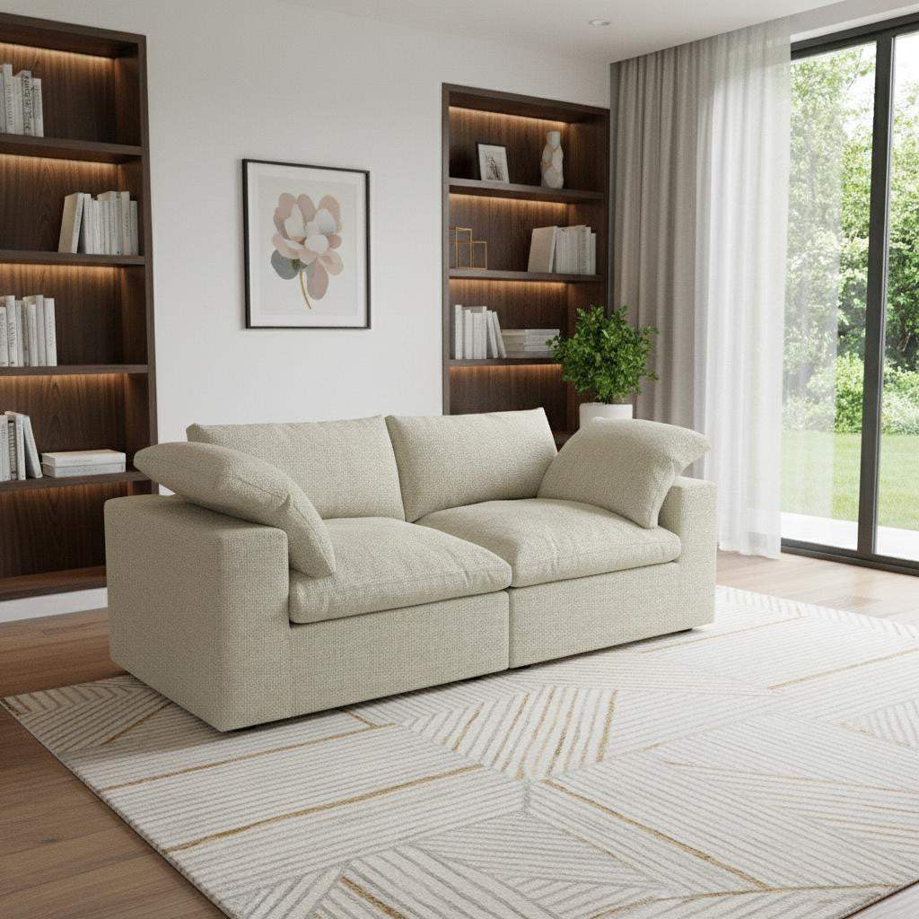 80" Khaki Linen Blend Modular Loveseat - HomeRoots - Flyclothing LLC