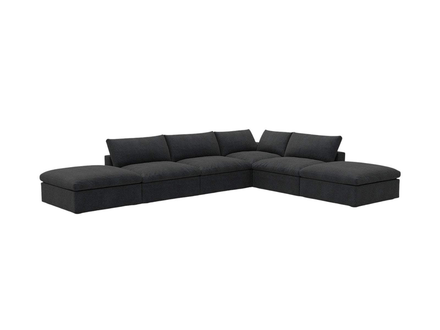 160" Black Linen Blend Modular Armless Sofa With Ottomans And Storage - HomeRoots - Flyclothing LLC