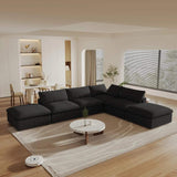 160" Black Linen Blend Modular Armless Sofa With Ottomans And Storage - HomeRoots - Flyclothing LLC