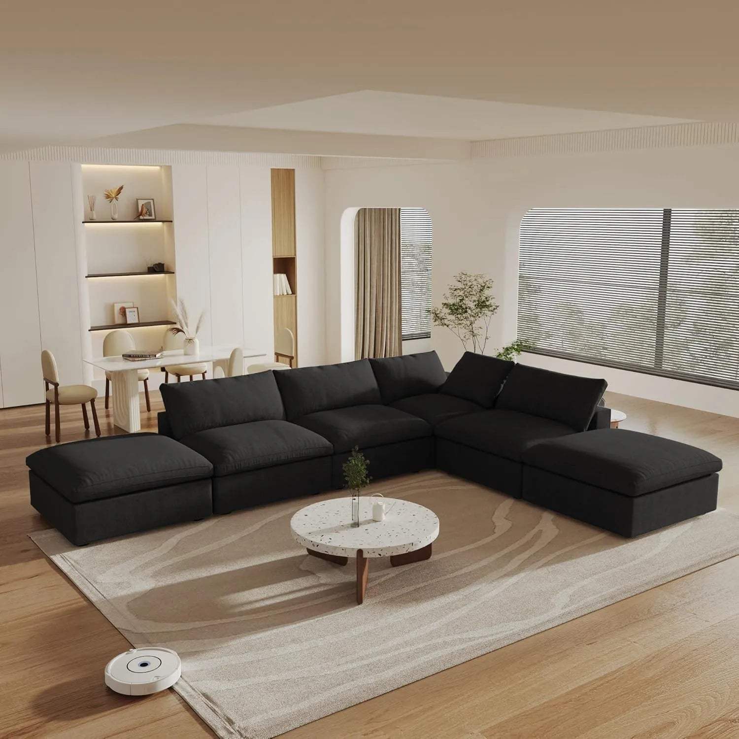 160" Black Linen Blend Modular Armless Sofa With Ottomans And Storage - HomeRoots - Flyclothing LLC