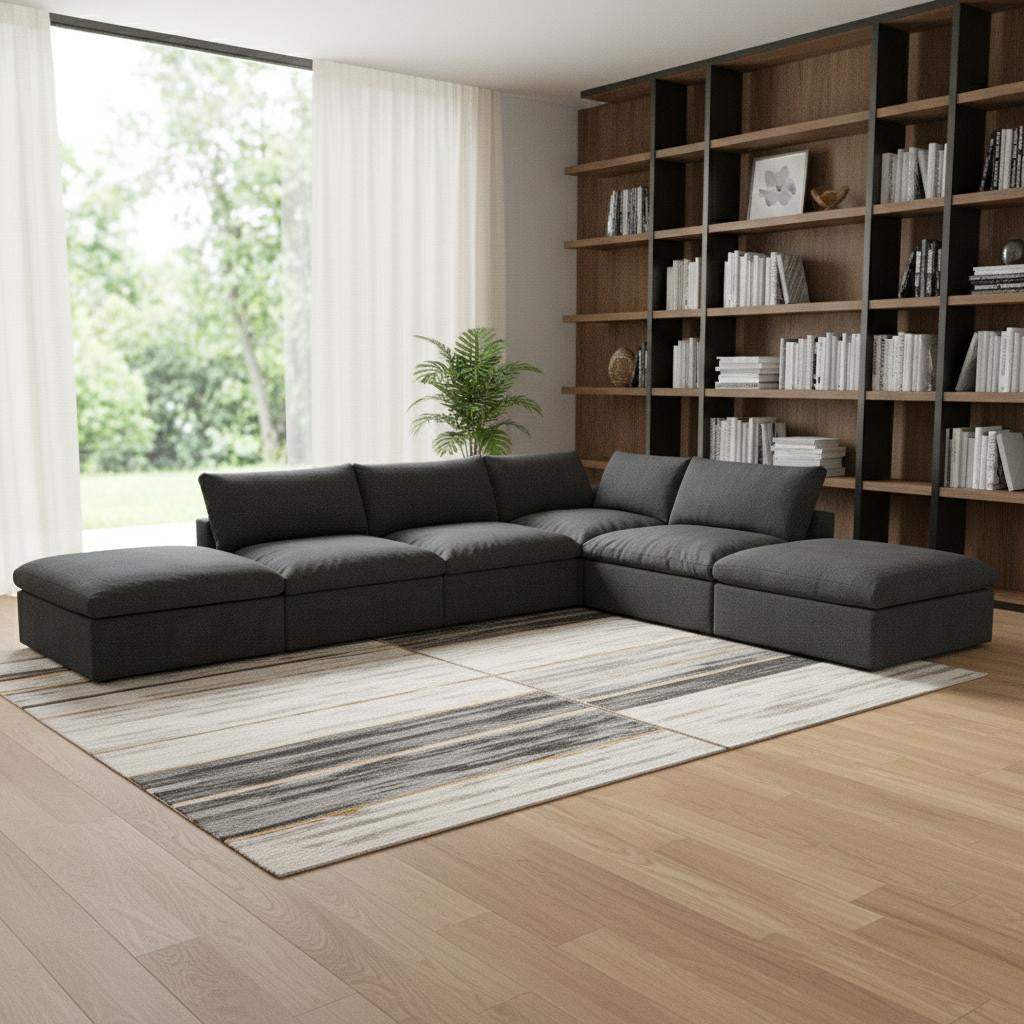 160" Black Linen Blend Modular Armless Sofa With Ottomans And Storage - HomeRoots - Flyclothing LLC