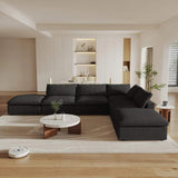160" Black Linen Blend Modular Armless Sofa With Ottomans And Storage - HomeRoots - Flyclothing LLC