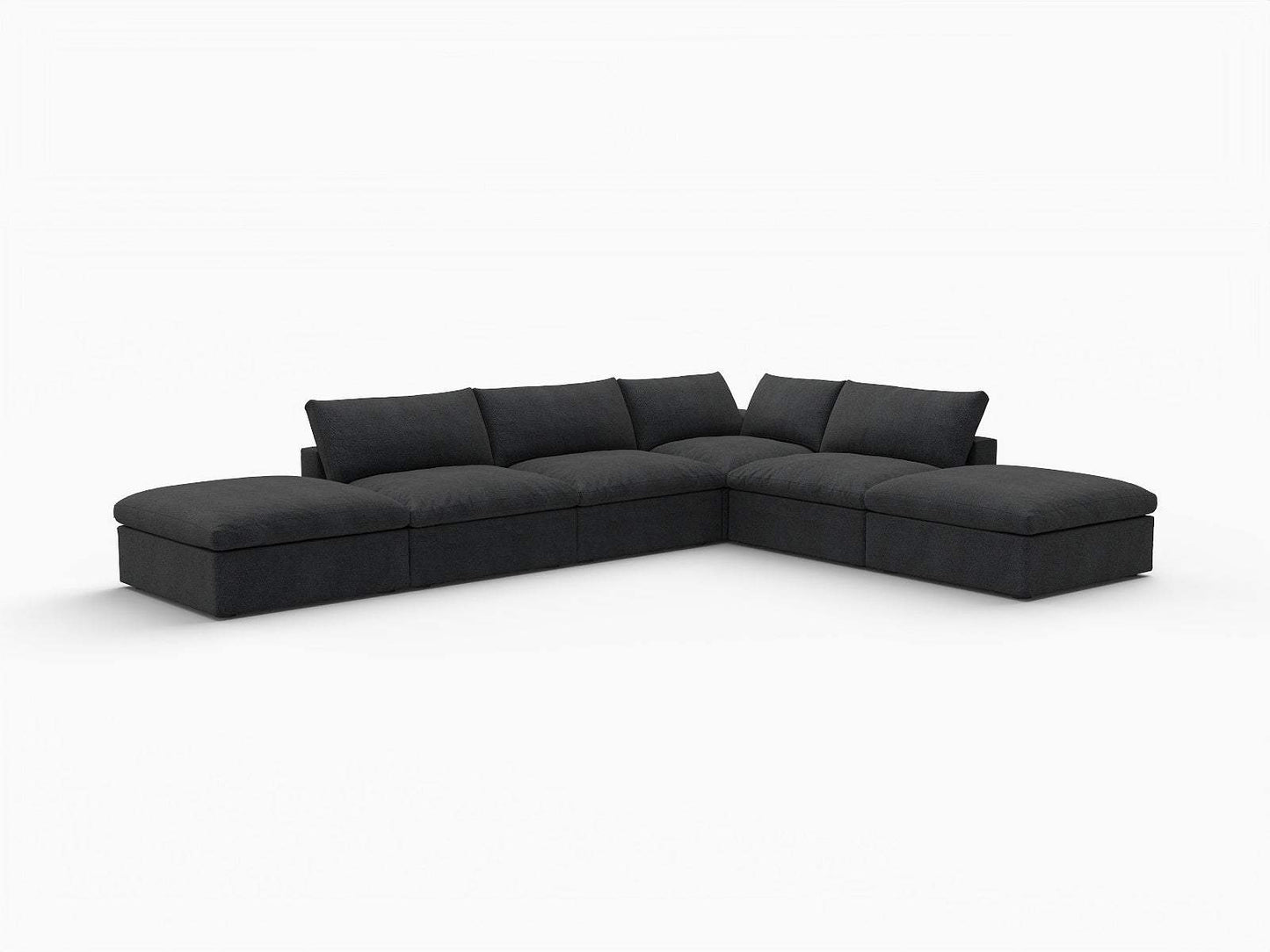 160" Black Linen Blend Modular Armless Sofa With Ottomans And Storage - HomeRoots - Flyclothing LLC