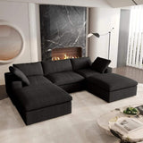 120" Black Linen Blend Modular Sofa With Ottomans Toss Pillows And Storage - HomeRoots - Flyclothing LLC