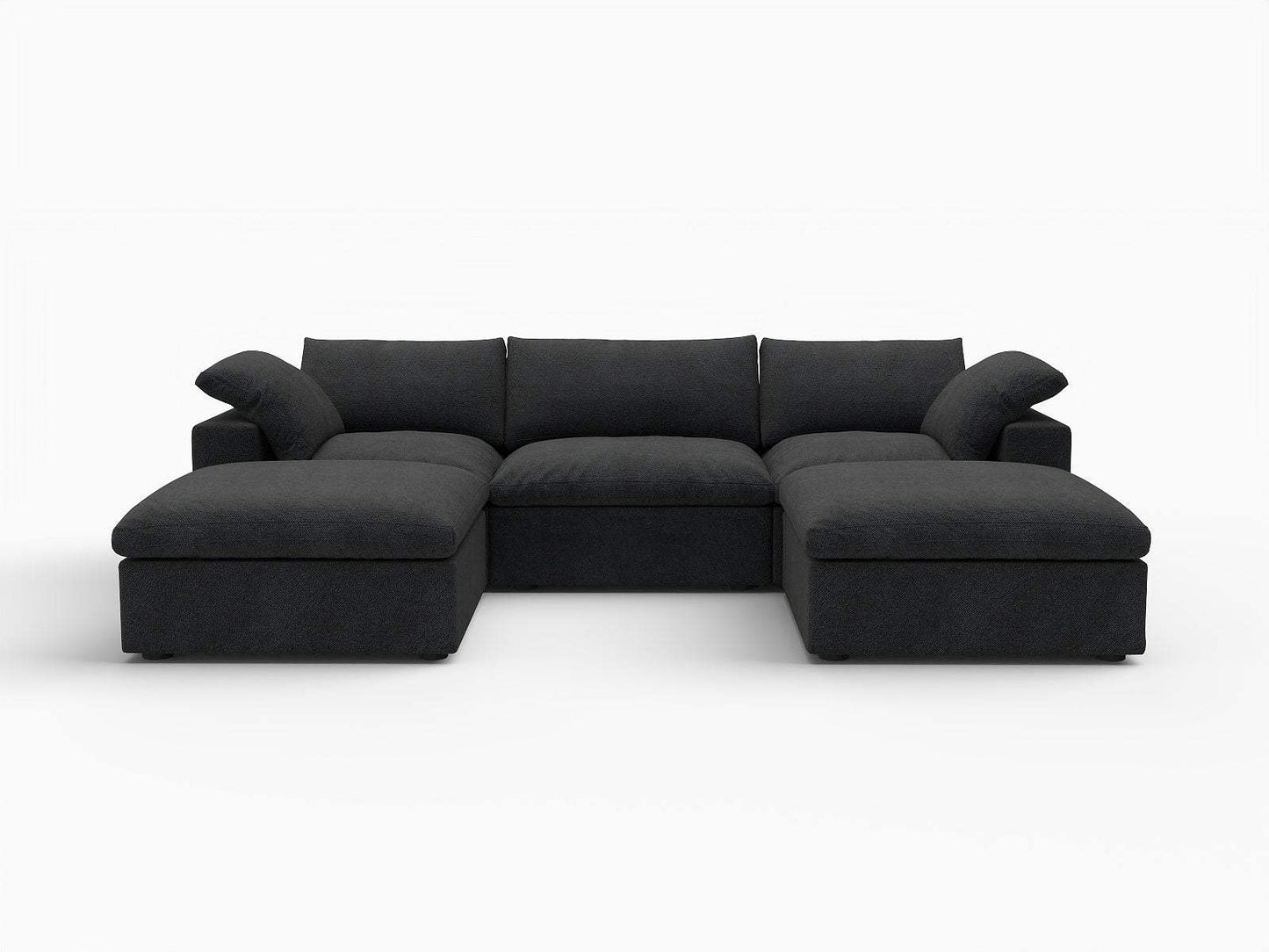 120" Black Linen Blend Modular Sofa With Ottomans Toss Pillows And Storage - HomeRoots - Flyclothing LLC