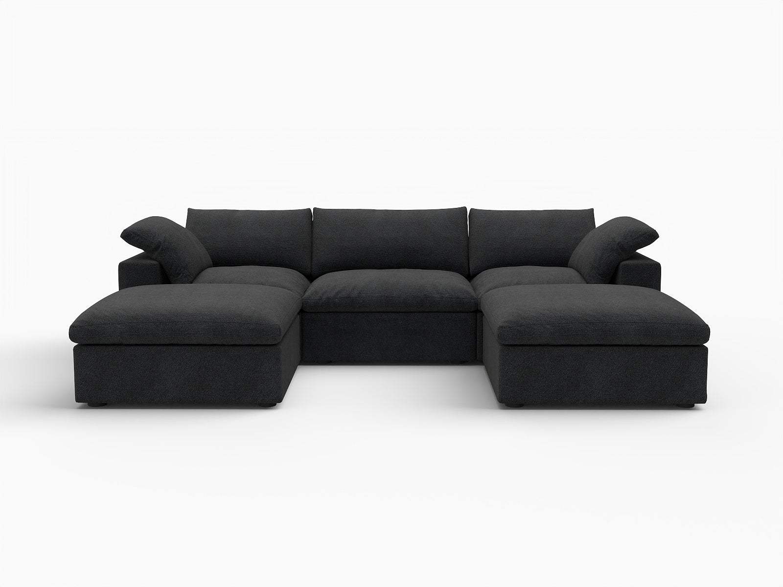 120" Black Linen Blend Modular Sofa With Ottomans Toss Pillows And Storage - HomeRoots - Flyclothing LLC