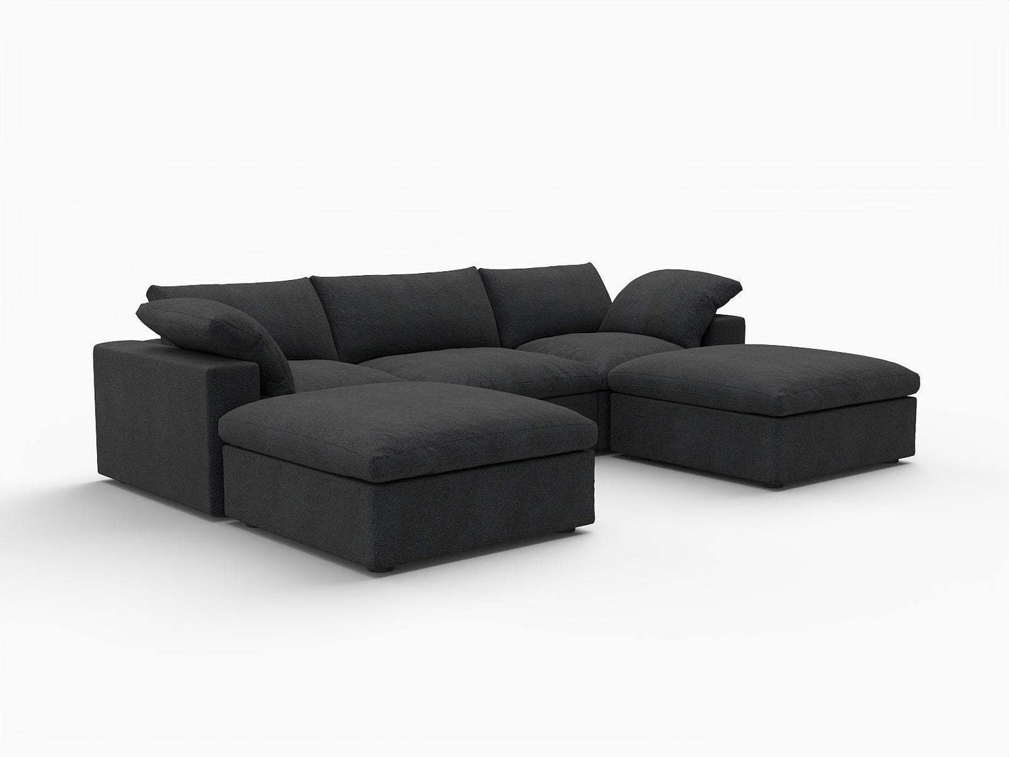 120" Black Linen Blend Modular Sofa With Ottomans Toss Pillows And Storage - HomeRoots - Flyclothing LLC