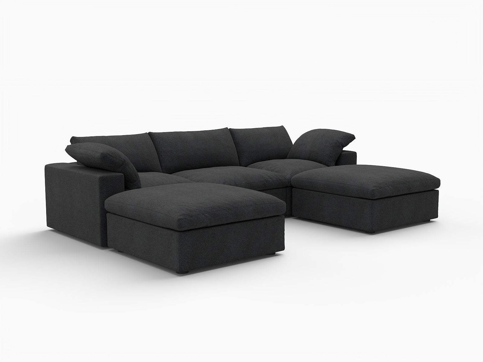 120" Black Linen Blend Modular Sofa With Ottomans Toss Pillows And Storage - HomeRoots - Flyclothing LLC