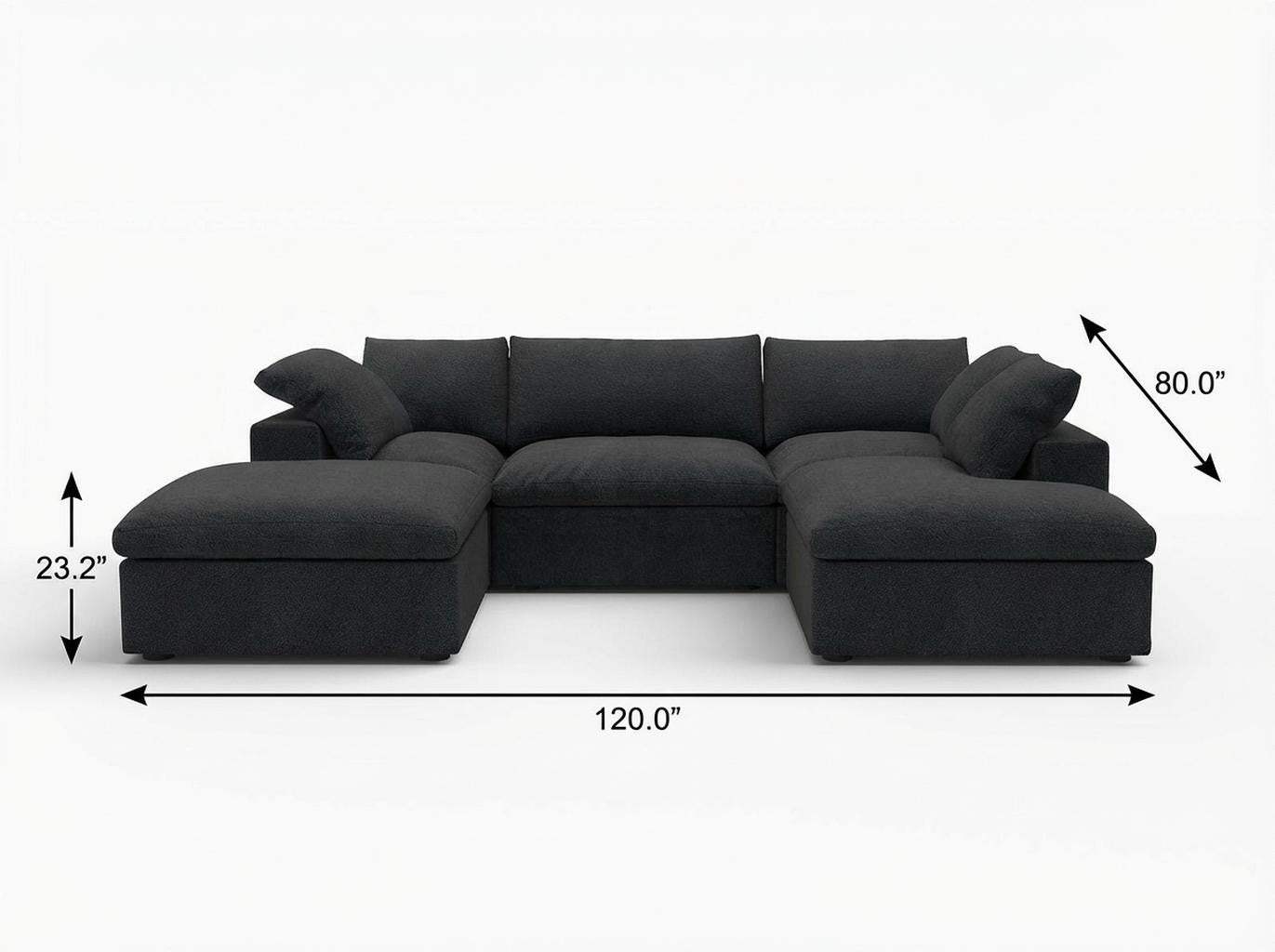 120" Black Linen Blend Modular Sofa With Ottomans Toss Pillows And Storage - HomeRoots - Flyclothing LLC