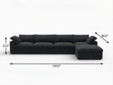 160" Black Linen Blend Modular Right Sofa With Ottoman And Toss Pillows - HomeRoots - Flyclothing LLC