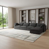 160" Black Linen Blend Modular Right Sofa With Ottoman And Toss Pillows - HomeRoots - Flyclothing LLC