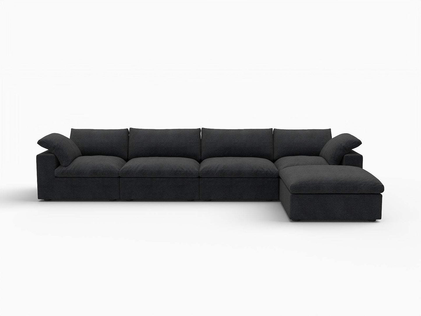 160" Black Linen Blend Modular Right Sofa With Ottoman And Toss Pillows - HomeRoots - Flyclothing LLC