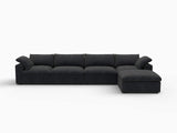 160" Black Linen Blend Modular Right Sofa With Ottoman And Toss Pillows - HomeRoots - Flyclothing LLC