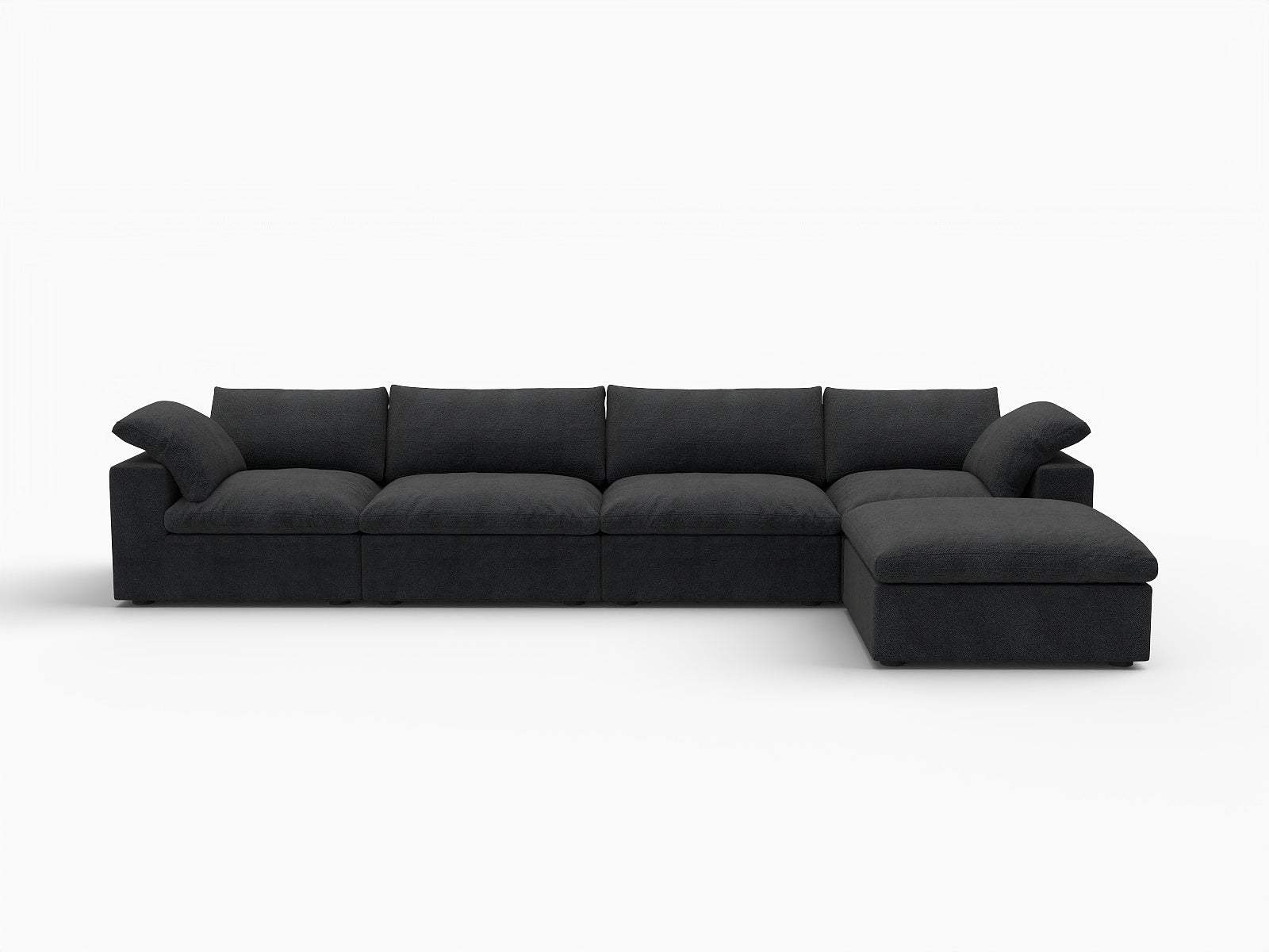 160" Black Linen Blend Modular Right Sofa With Ottoman And Toss Pillows - HomeRoots - Flyclothing LLC
