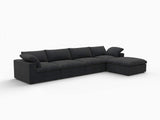 160" Black Linen Blend Modular Right Sofa With Ottoman And Toss Pillows - HomeRoots - Flyclothing LLC