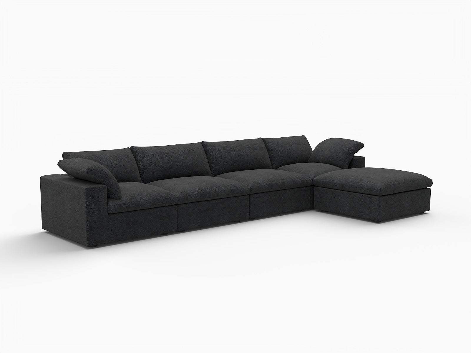 160" Black Linen Blend Modular Right Sofa With Ottoman And Toss Pillows - HomeRoots - Flyclothing LLC