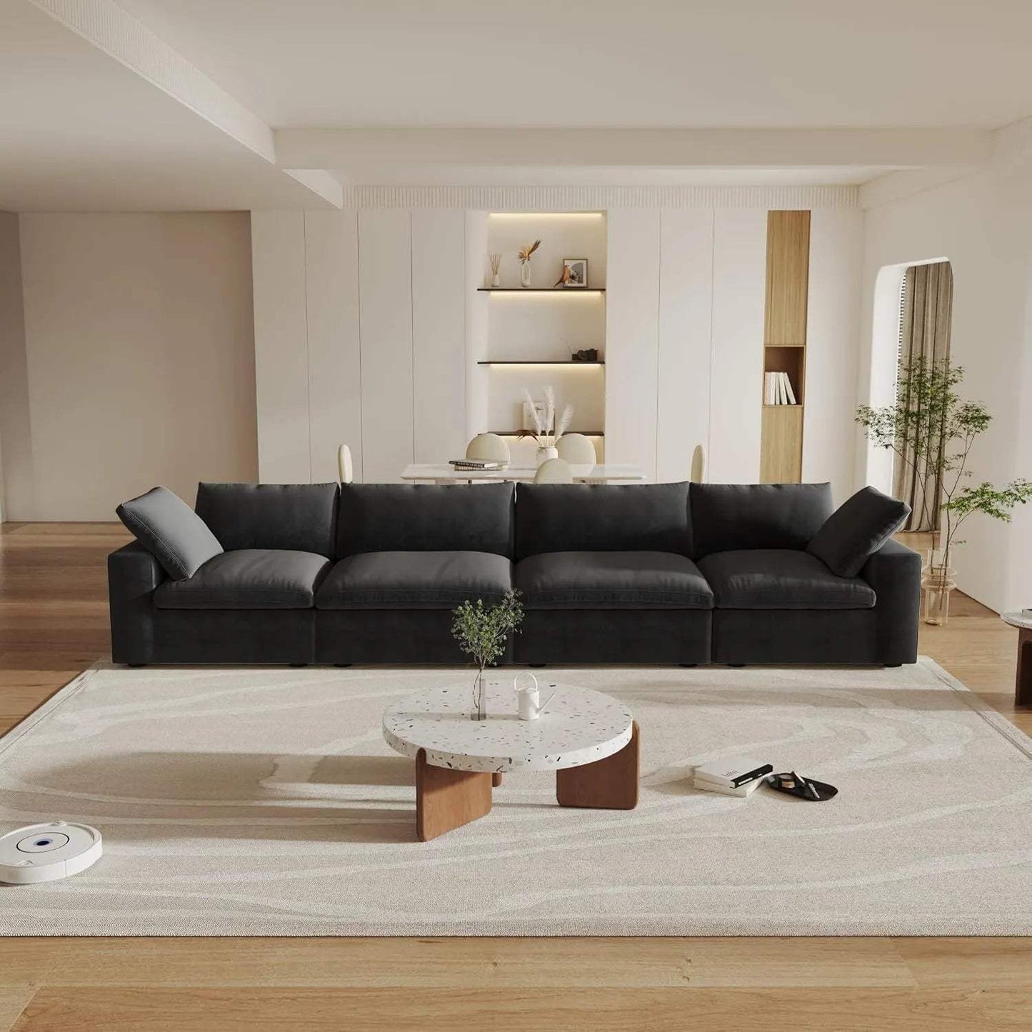 160" Black Linen Blend Modular Sofa With Toss Pillows - HomeRoots - Flyclothing LLC
