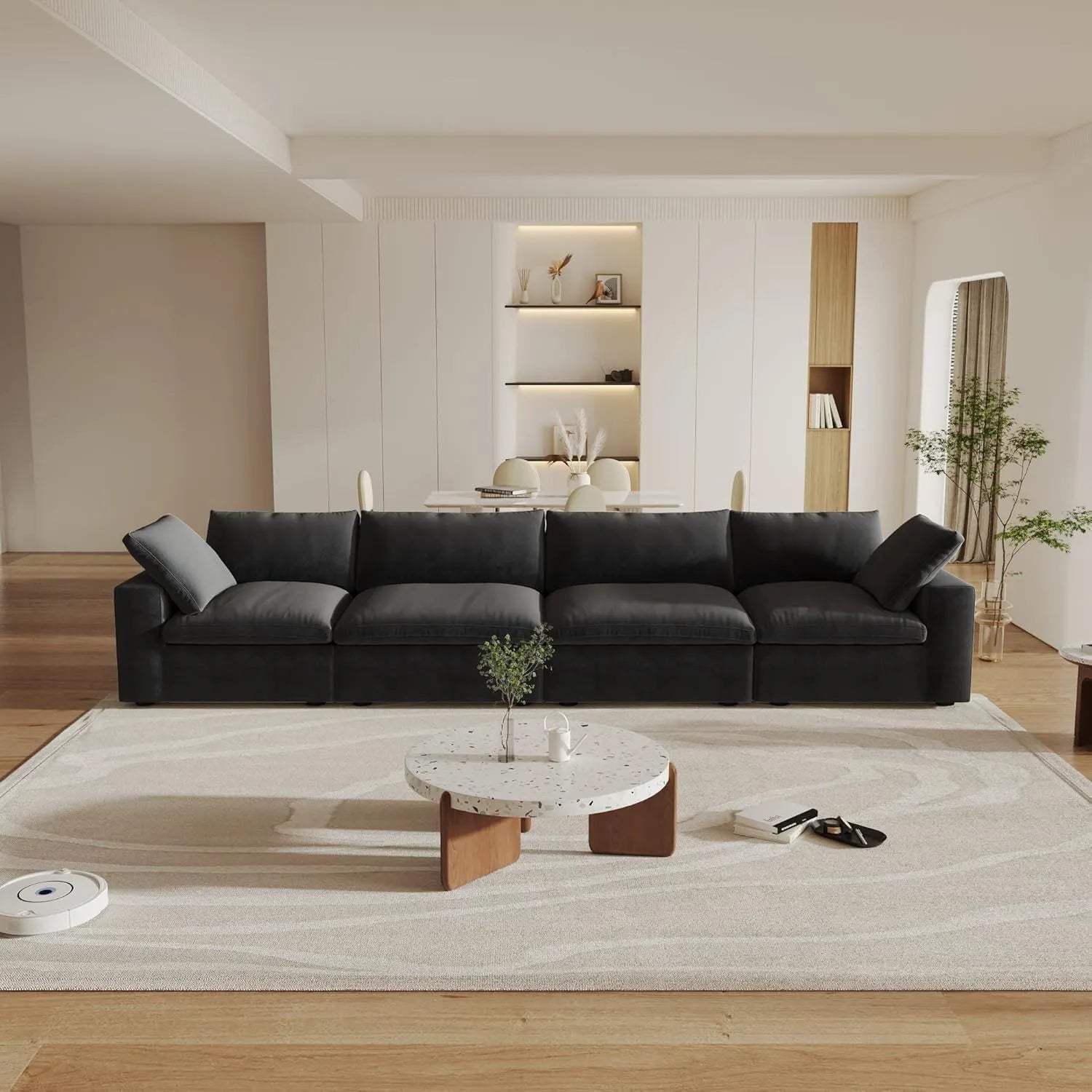 160" Black Linen Blend Modular Sofa With Toss Pillows - HomeRoots - Flyclothing LLC