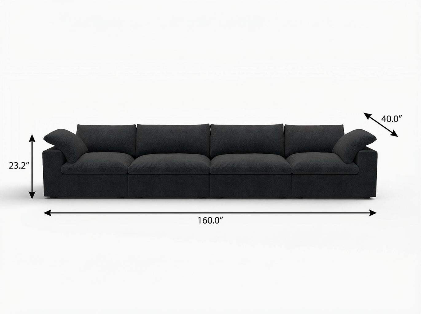 160" Black Linen Blend Modular Sofa With Toss Pillows - HomeRoots - Flyclothing LLC