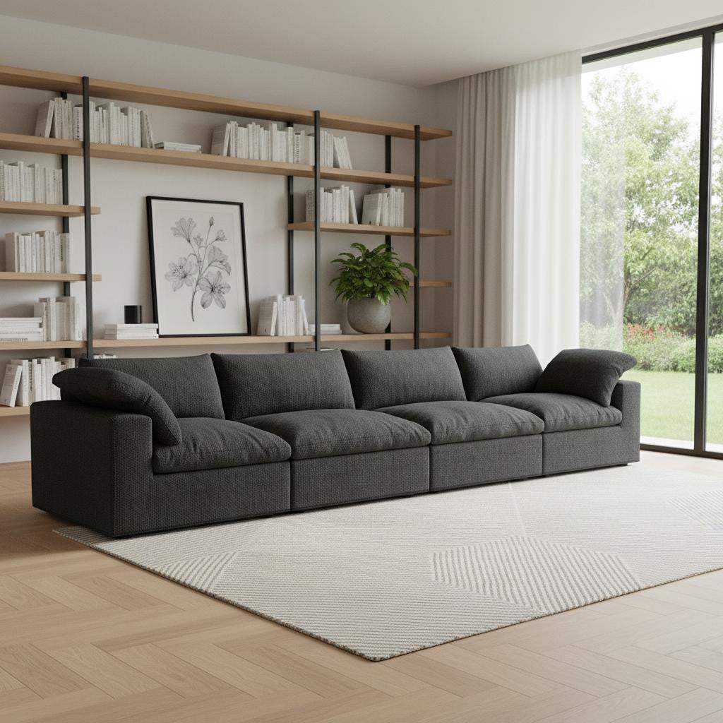 160" Black Linen Blend Modular Sofa With Toss Pillows - HomeRoots - Flyclothing LLC