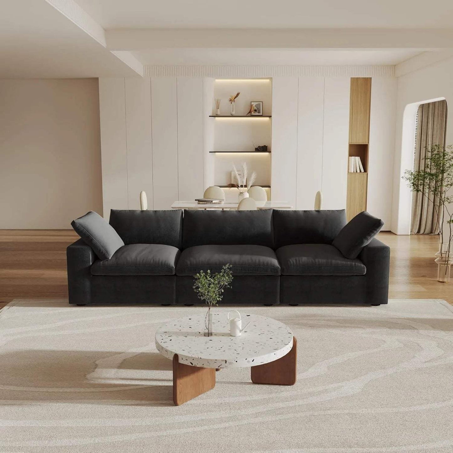 120" Black Linen Blend Modular Sofa With Toss Pillows - HomeRoots - Flyclothing LLC